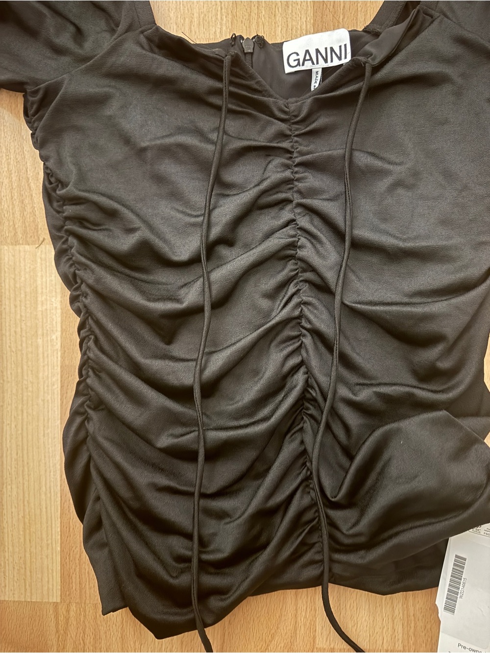 Ganni Black Ruched Long-Sleeve Halter Top - Picture 7 of 7